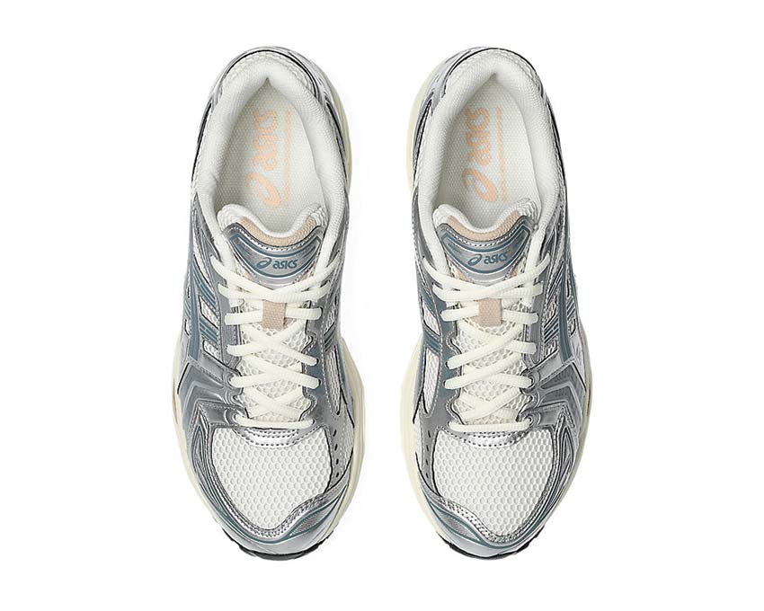 Asics Gel Kayano 14 Cream/Ironclad vue latérale — tige mesh vintage