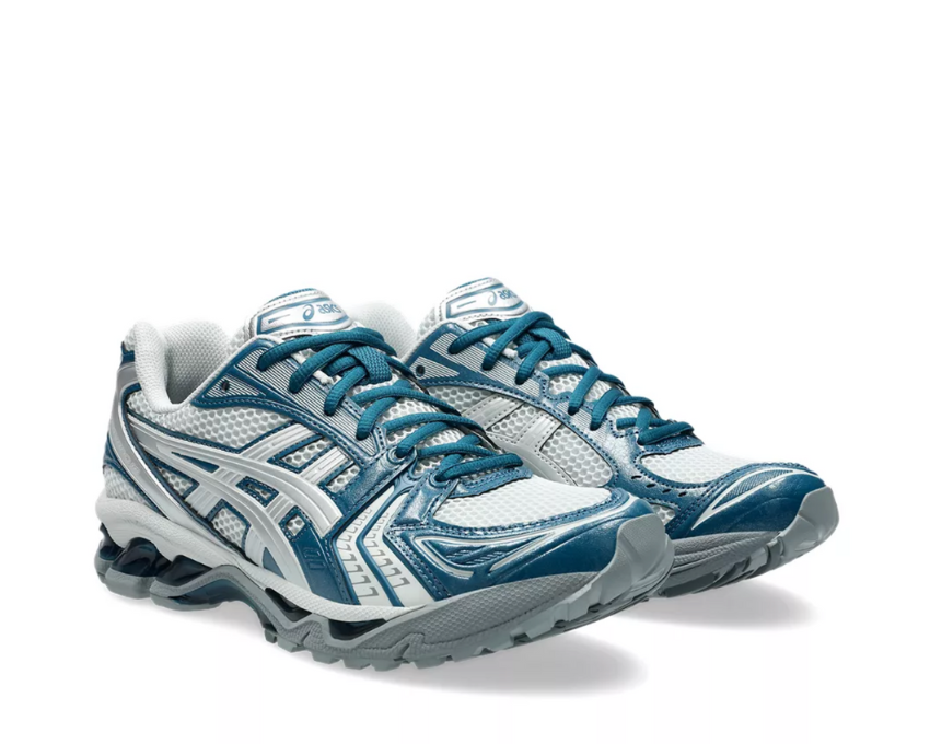 Asics Gel Kayano 14 Glacier Grey/Pure Silver vue latérale — tige mesh vintage
