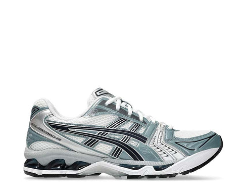 Asics Gel Kayano 14 White/Fjord Grey — running mixte amorti Gel avant/arrière
