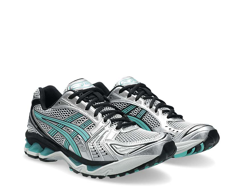 Asics Gel Kayano 14 Waterfall White/Waterfall Seitenansicht — atmungsaktives Mesh-Obermaterial