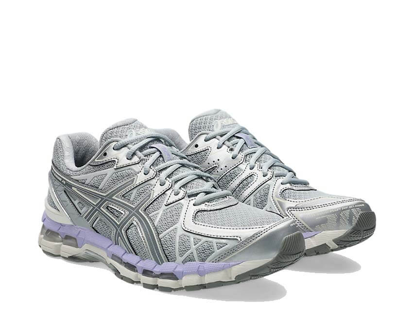 Asics Gel Kayano 20 Piedmont Grey vue latérale — tige FluidFit mesh respirante