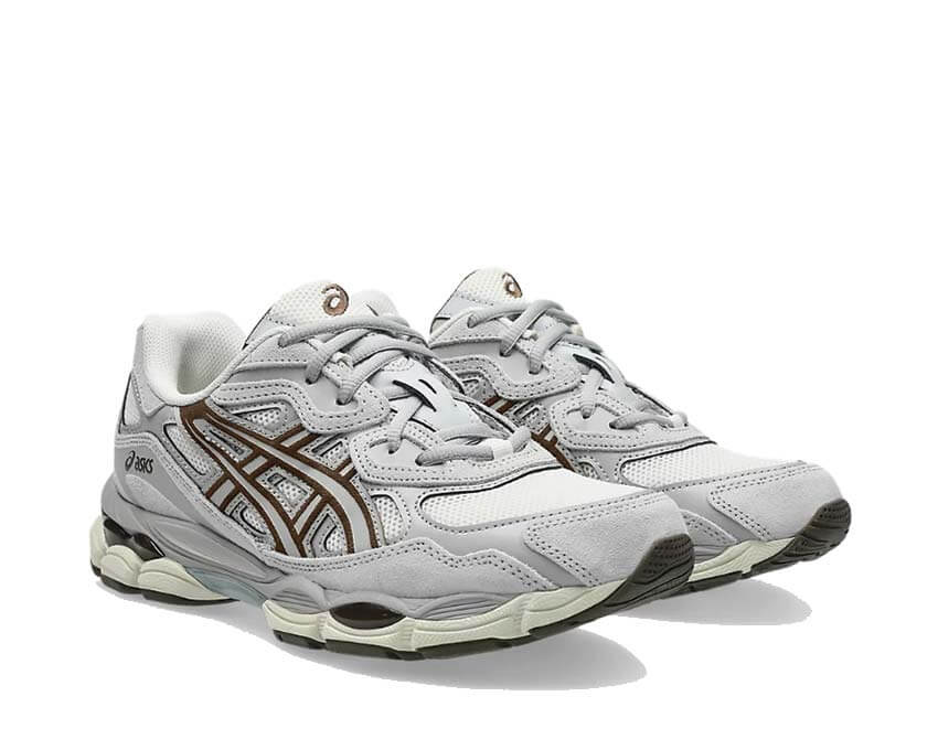 Asics Gel NYC Cream/Cement Grey vue latérale — tige mesh vintage Gel NYC