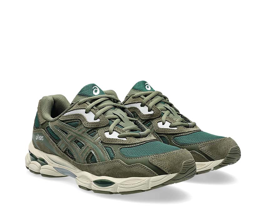 Asics Gel NYC Olive Canvas vue latérale — tige mesh vintage