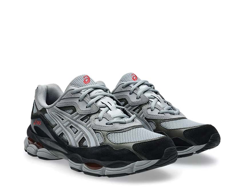 Asics Gel NYC Gravel/Black side view — mesh and vintage leather upper