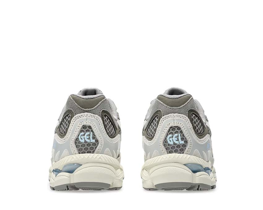 Asics Gel NYC Steeple Grey / Cream détail — mesh et cuir gris urbain