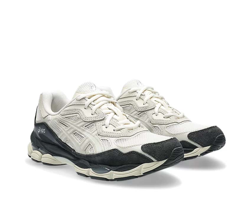 Asics Gel NYC White / Smoke Grey vue latérale — tige mesh et suède vintage