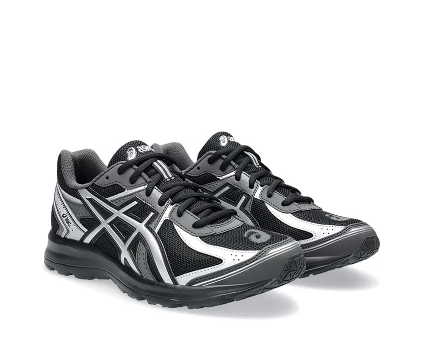 Asics Jog 100S Black/Pure Silver vue latérale — tige cuir rétro style vintage