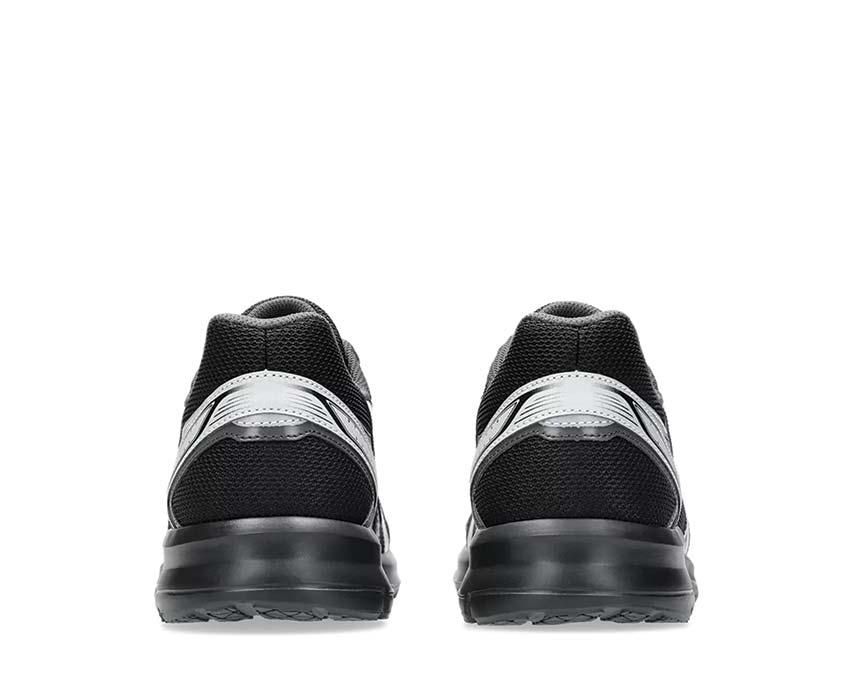 Asics Jog 100S Black/Pure Silver détail — cuir et mesh rétro premium