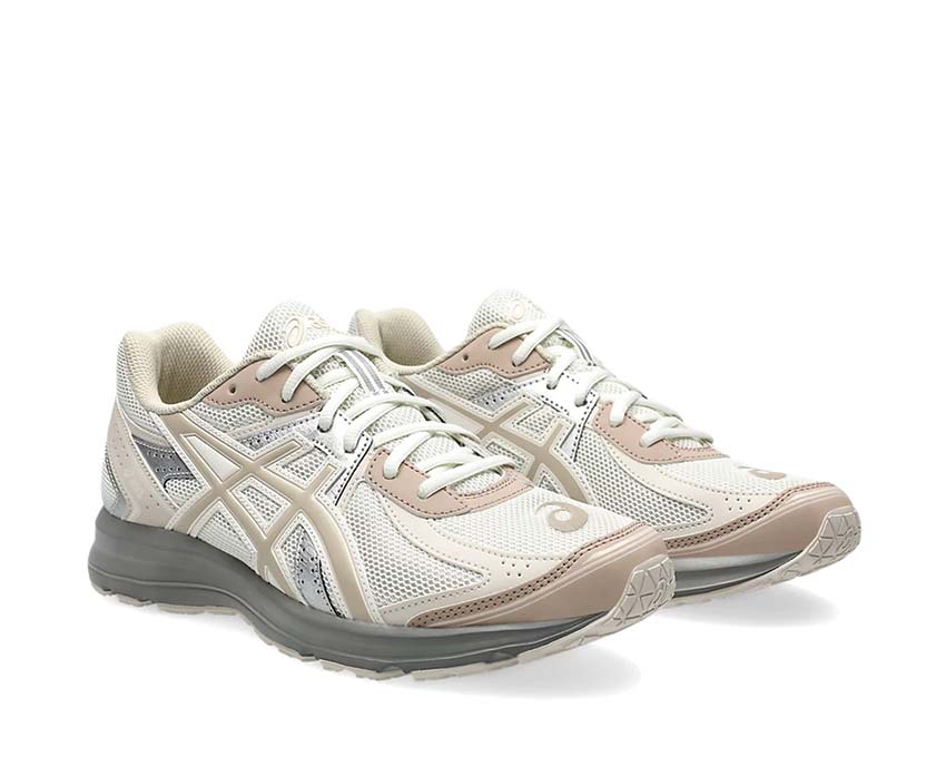 Asics Jog 100S Cream/Feather Grey vue latérale — tige cuir rétro style vintage