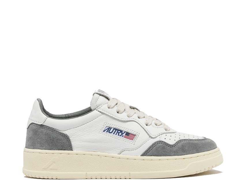 Autry Medalist Low Goat Suede White Grey — Herren-Sneaker Leder Retro Sport
