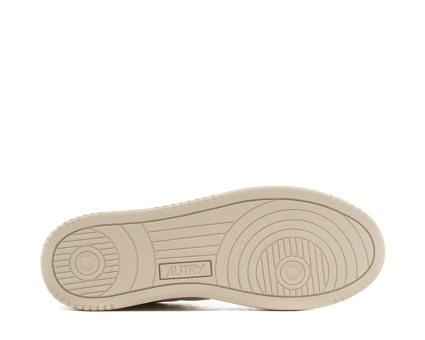 Autry Medalist Low Elep Am Vapor Green détail — empiècement cuir bicolore naturel