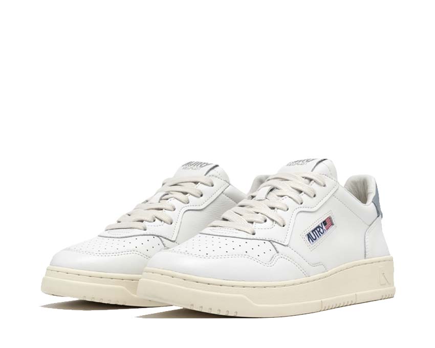 Autry Medalist Low W Leather White Silver Blue sole — vintage rubber sole