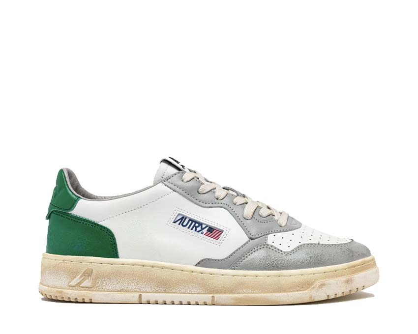 Autry Super Vintage Low Leat White Green Grey — men's sneaker leather white green