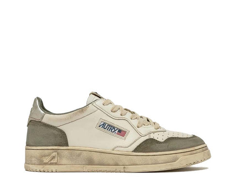 Autry Super Vintage Low Blanc/Cuir Argent-Daim Lézard — sneaker homme cuir texturé argent