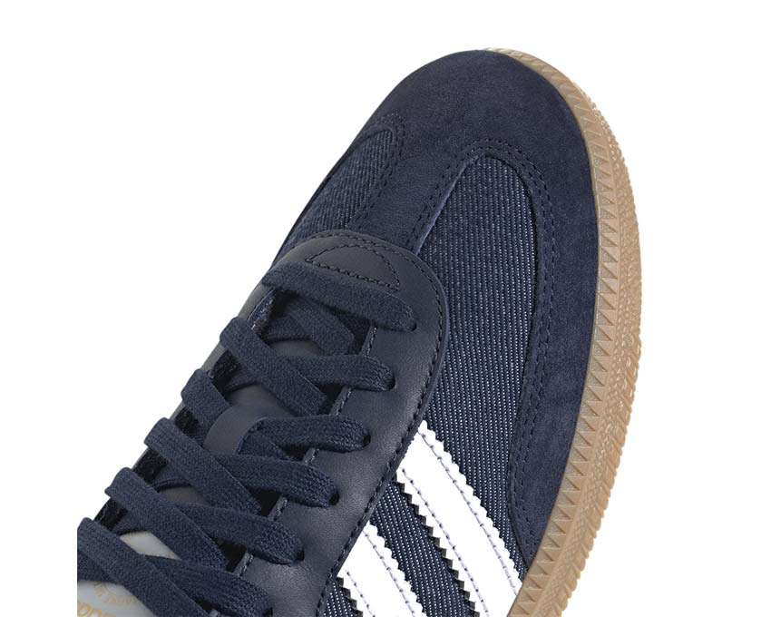 Adidas Samba OG Collegiate Navy vue latérale — profil basse bande blanche