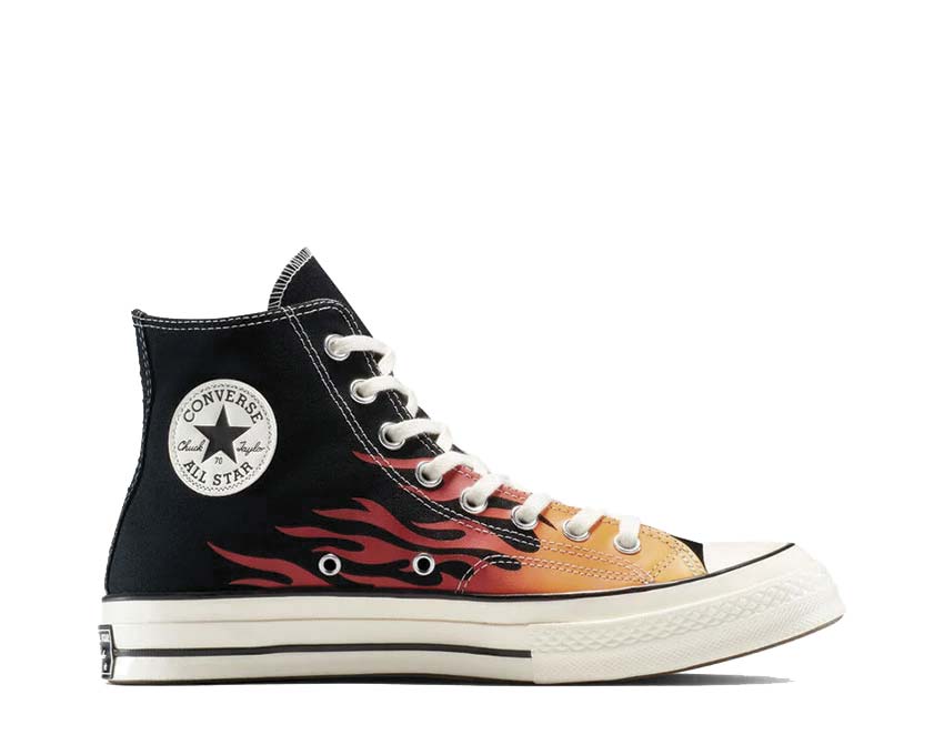 Converse Chuck 70 Hi Fire Black/Red/Yellow — sneaker unisexe toile haute motif flamme