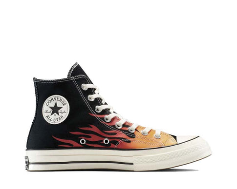 Converse Chuck 70 Hi Fire Black/Red/Yellow — sneaker unisexe toile haute motif flamme