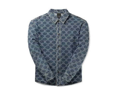 Daily Paper Rahul Shield Shirt Blue — men's shirt shield print cotton
