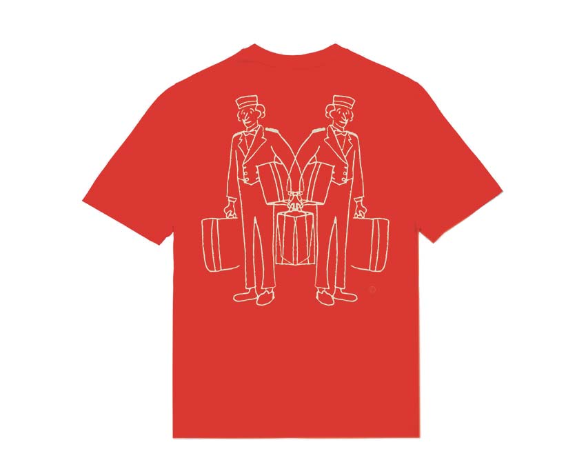 Edmmond Studios Bellboy Tee Red side view — bellboy print back