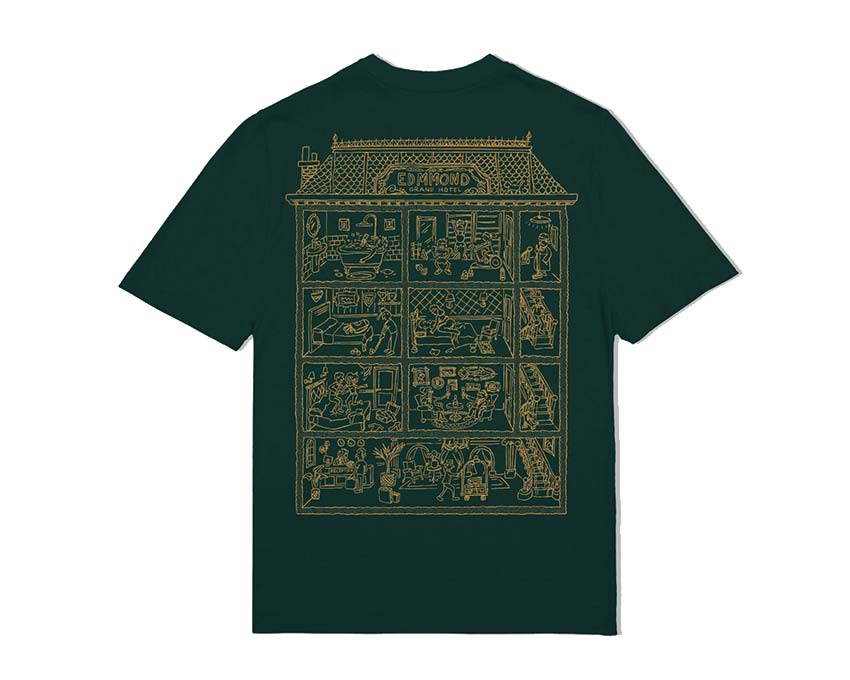 Edmmond Studios Gran Motel Group Tee Dark Green side view — group motel print