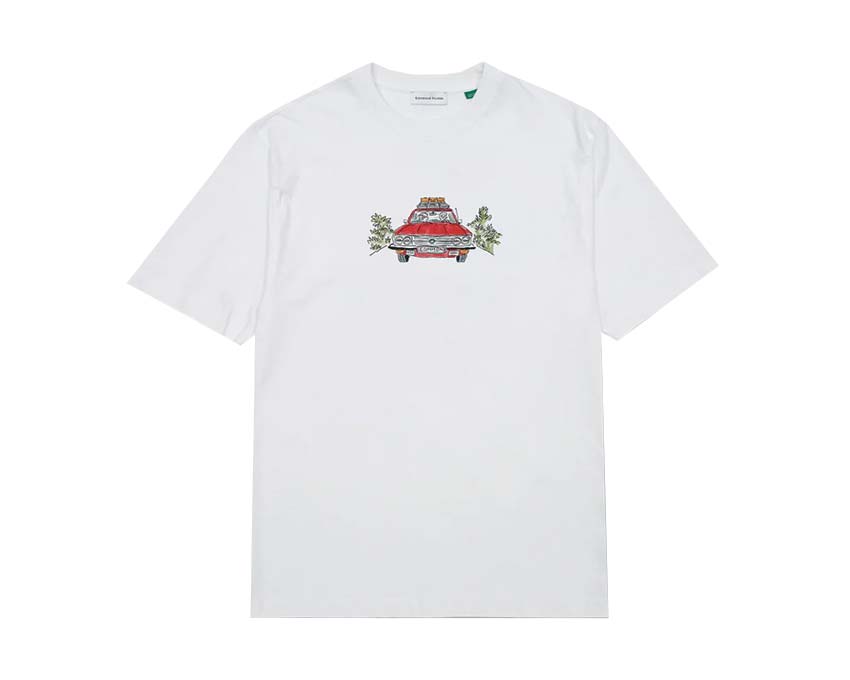 Edmmond Studios Holiday Auto White — Unisex-T-Shirt Baumwolle Auto-Aufdruck