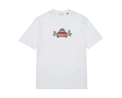 Edmmond Studios Holiday Auto White — Unisex-T-Shirt Baumwolle Auto-Aufdruck