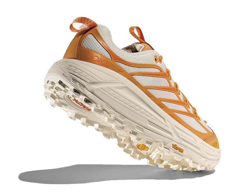 HOKA Mafate Three2 Sun Coral vue latérale — technologie Meta-Rocker