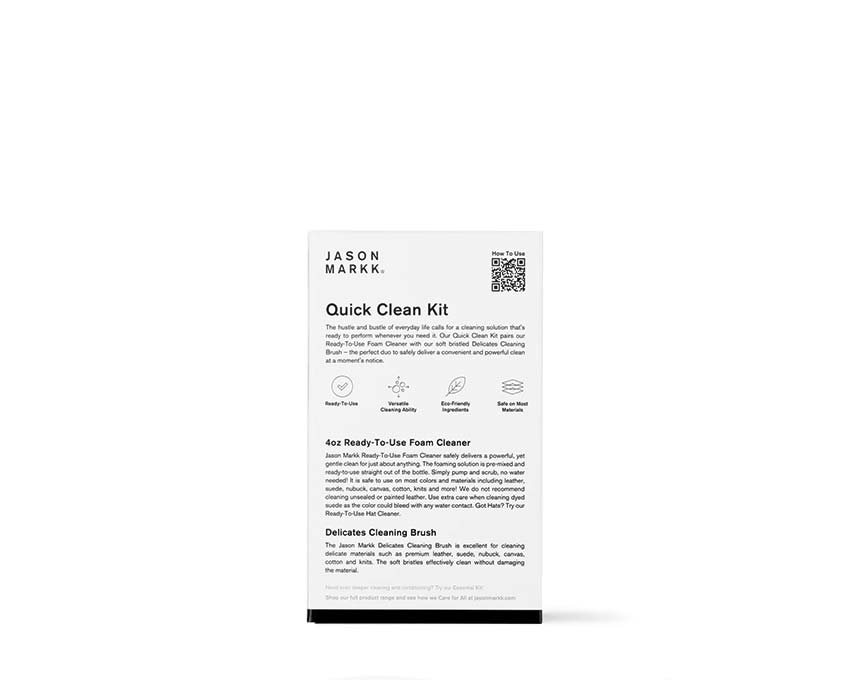 Jason Markk Quick Clean Kit détail — brosse et nettoyant rapide chaussures