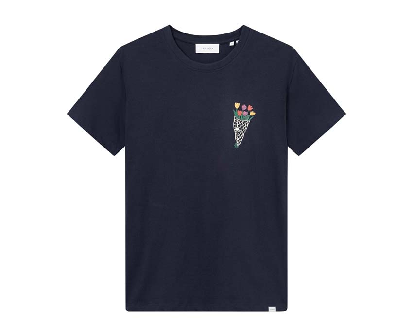 Les Deux Bouquet T-Shirt Dark Navy — camiseta unisex algodón motivo bouquet