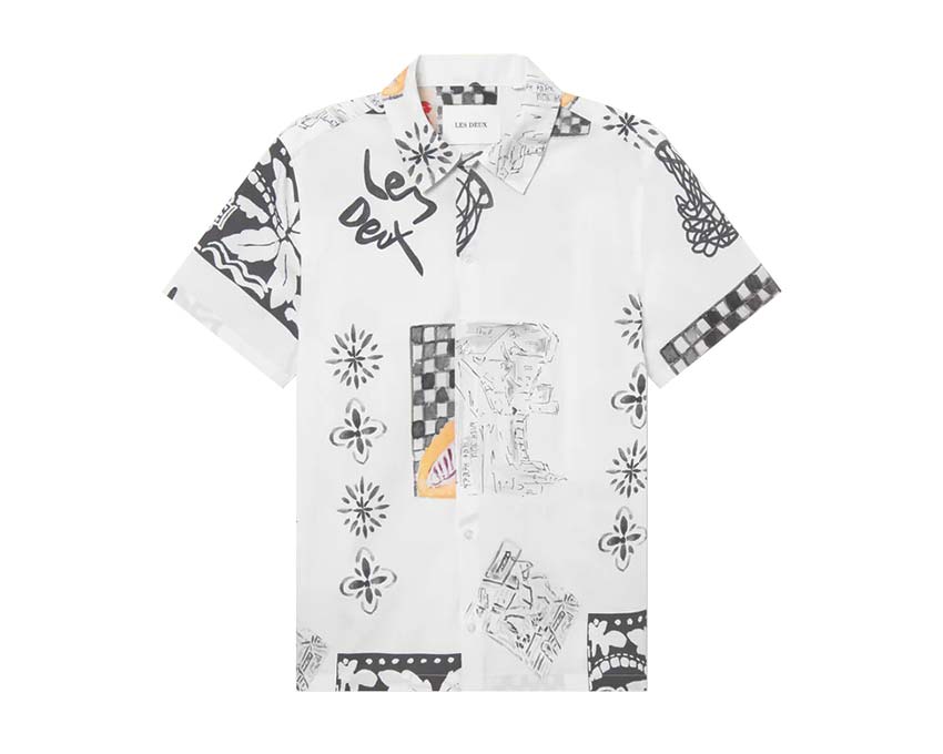 Les Deux Kamar AOP SS Shirt Light Ivory LDM401097