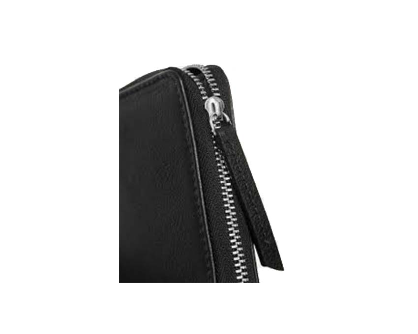 Les Deux Leather Zip Wallet Black détail — zip logo fermeture cuir
