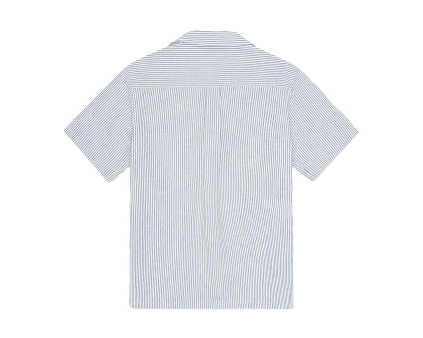 Les Deux Lukas Stripe Cotton Linen Shirt Washed Navy vue latérale — coupe et tissu