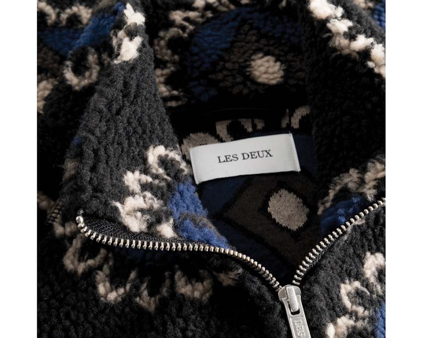 Les Deux Red Zipper Jacket Black Blueprint Detail — farbige Streifen Logo