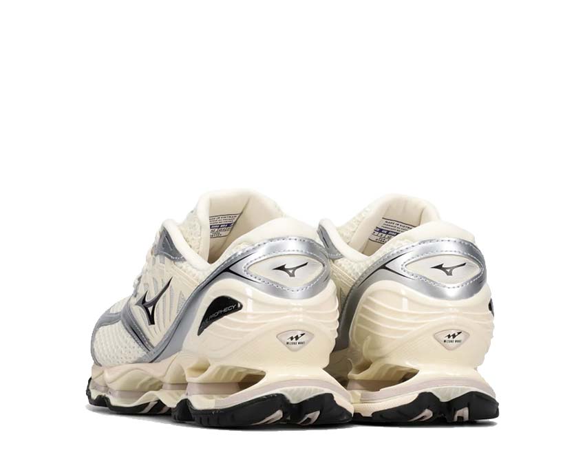Mizuno Wave Prophecy LS Pristine Black Silver vue latérale — technologie Wave premium
