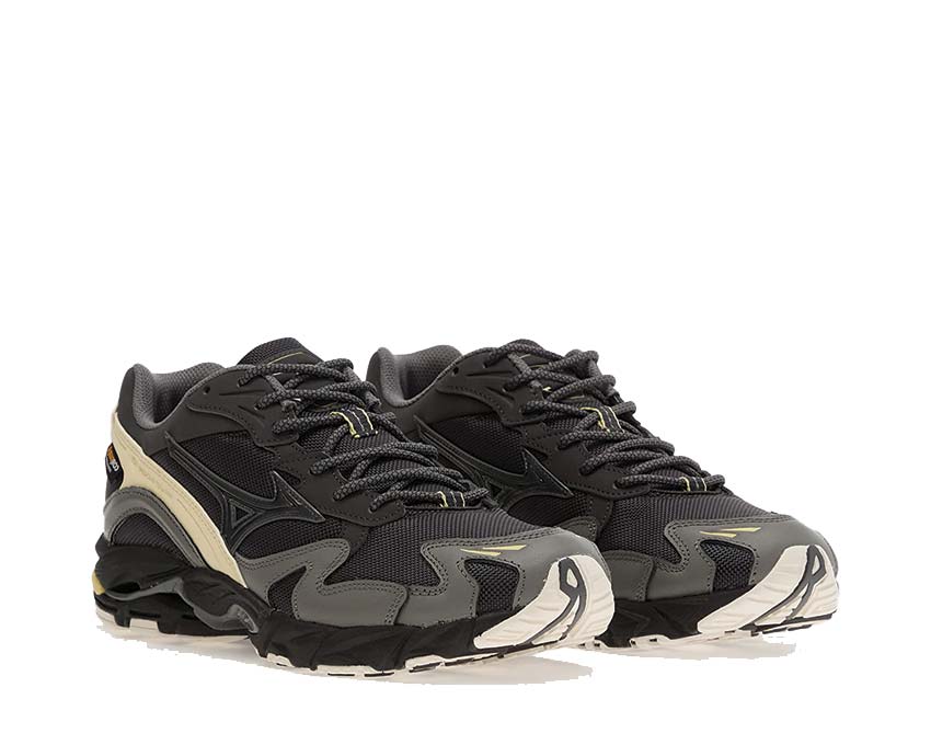Mizuno Wave Rider 10 Cordura Black Sand vista laterale — Cordura durevole