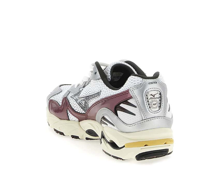 Mizuno Wave Rider 10 Sport Syrad vue latérale — coloris White Black Sand Syrad