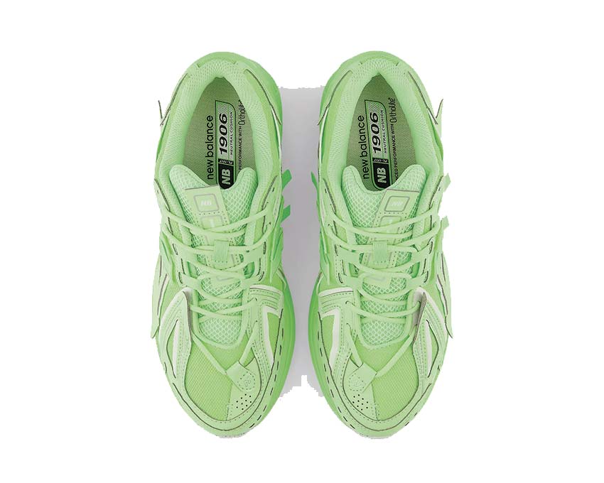 New Balance 1906A Mint Flash dettaglio — finitura Silver Metallic sul logo N