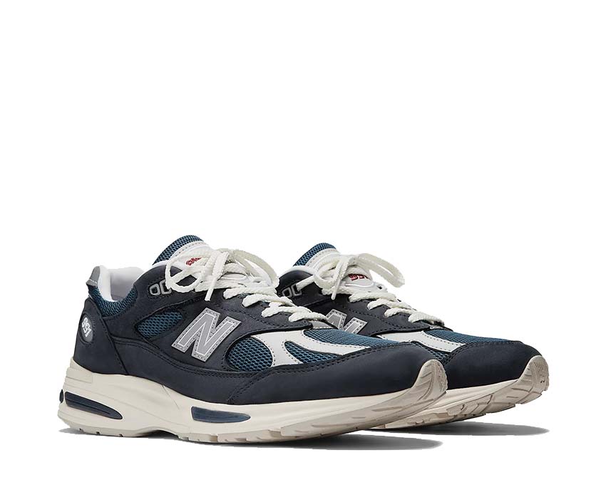 New Balance 991v2 Made in UK Total Eclipse Indian Teal vista laterale — pelle a piena fiore