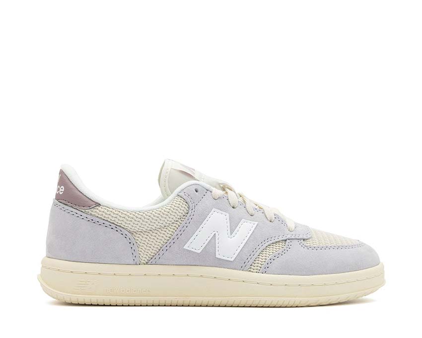 New Balance T500 Pearl Grey/Linen/Ice Wine — sneaker homme tennis heritage court style