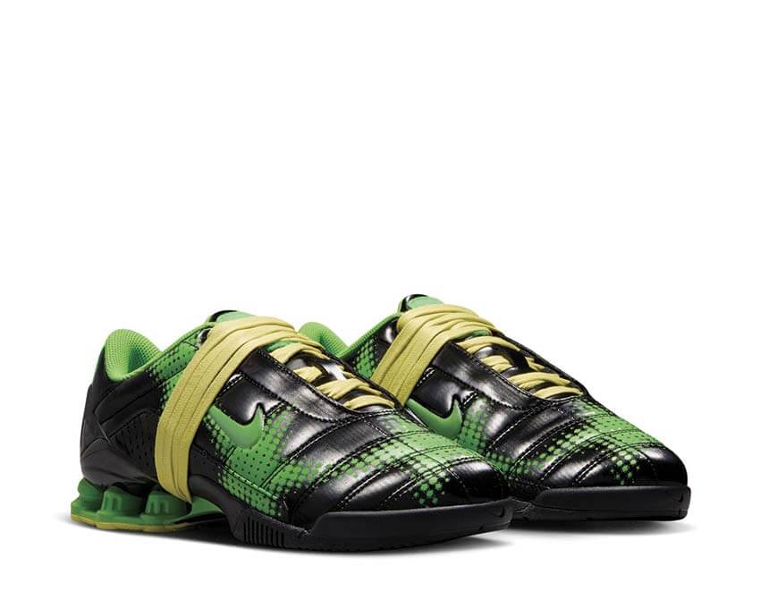 Nike T90 Shox Magia W Spinach Green détail — technologie Shox colonnes vertes