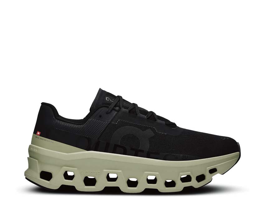On Cloudmonster Black/Acacia — men's running shoe CloudTec cushioning long distance