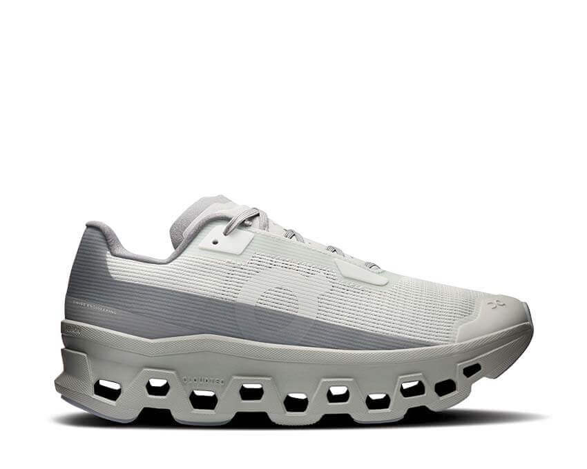 On Cloudmonster Void W Iceberg Tin — running maximaliste femme CloudTec Helion vue latérale