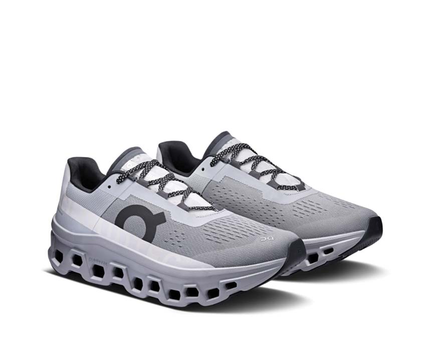 On Cloudmonster Alloy/Silver vue latérale — profil amorti running homme