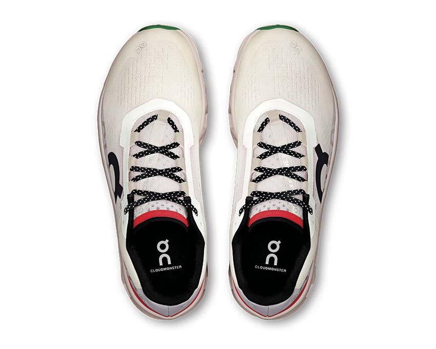 On Cloudmonster Pearl détail — tige mesh recyclé running homme Ivory