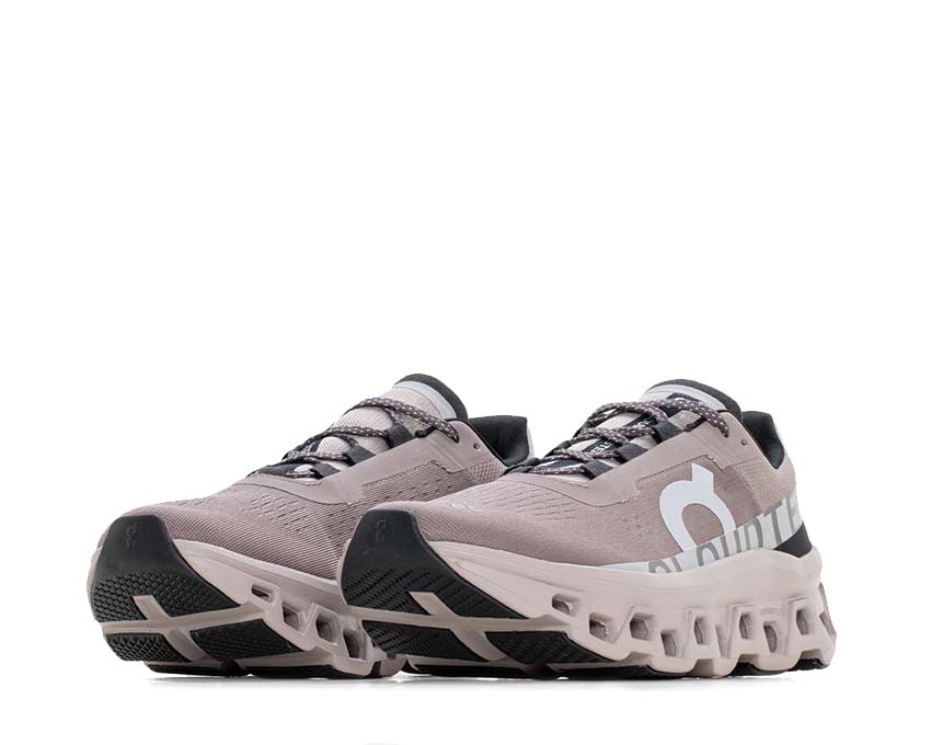 On Cloudmonster W Cinder/Fog vue latérale — profil amorti running femme