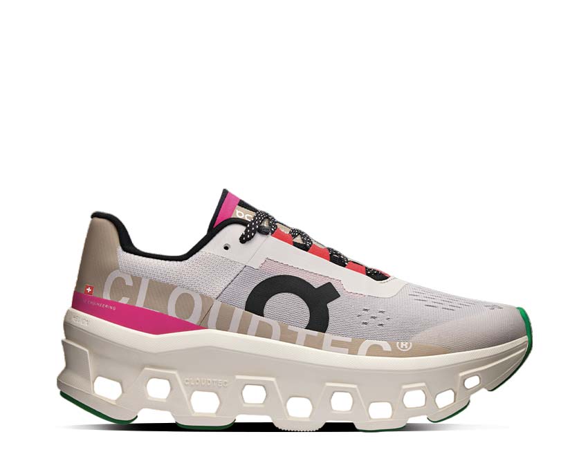 On Cloudmonster W Silver Ivory — running femme CloudTec oversized Speedboard réactif