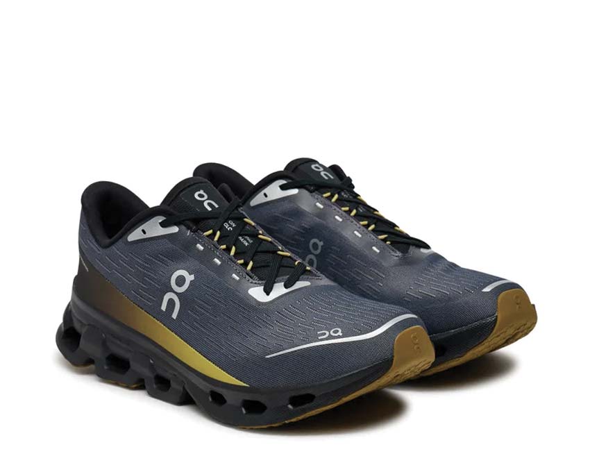On Cloudspark Iron/Black vista laterale — tomaia leggera scarpa running uomo
