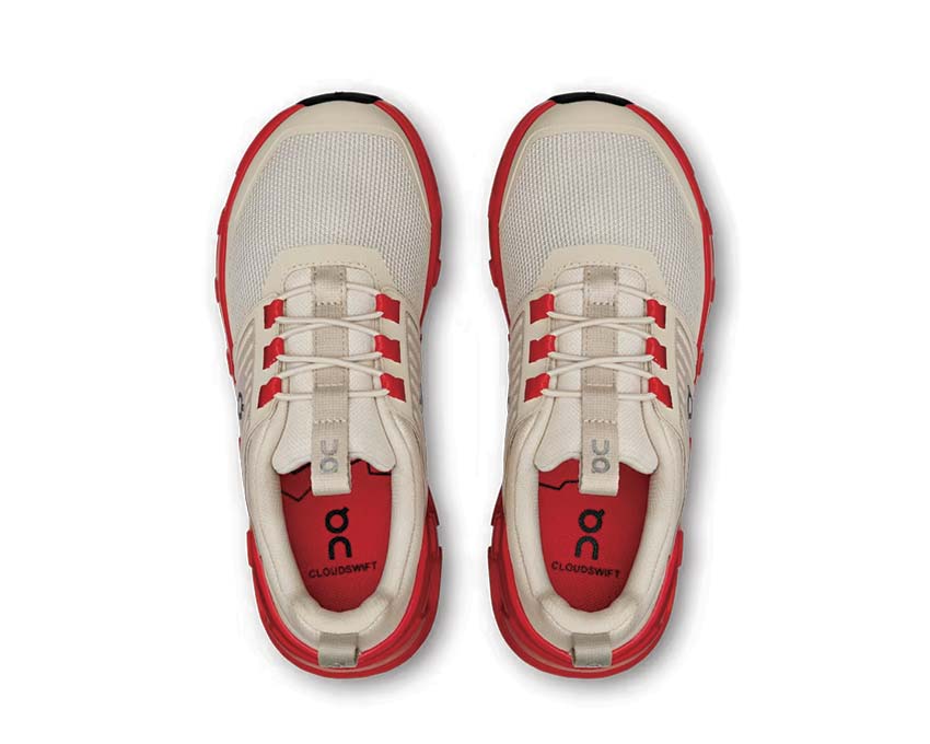 On Cloudswift Desert Red Kids — chaussure running enfant CloudTec mesh lacets
