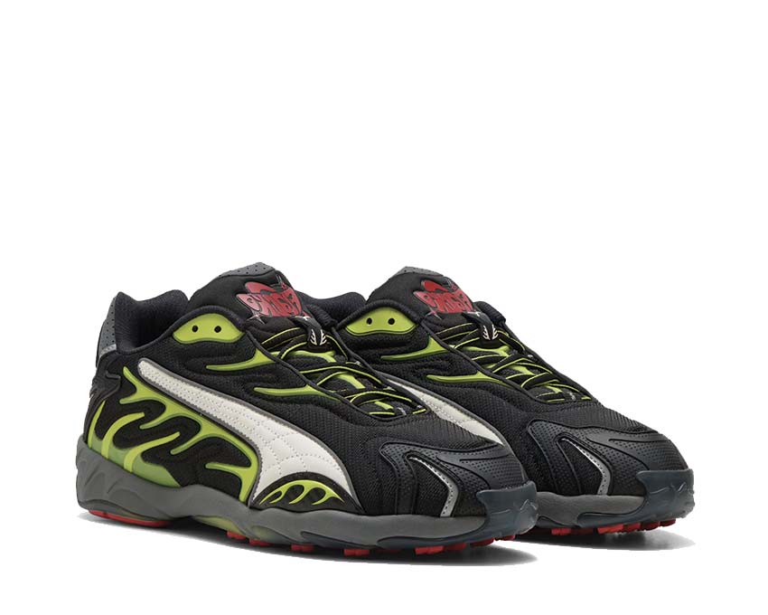 Puma x ASAP ROCKY Inhale Mesh Black White Lime vista lateral — diseño mesh