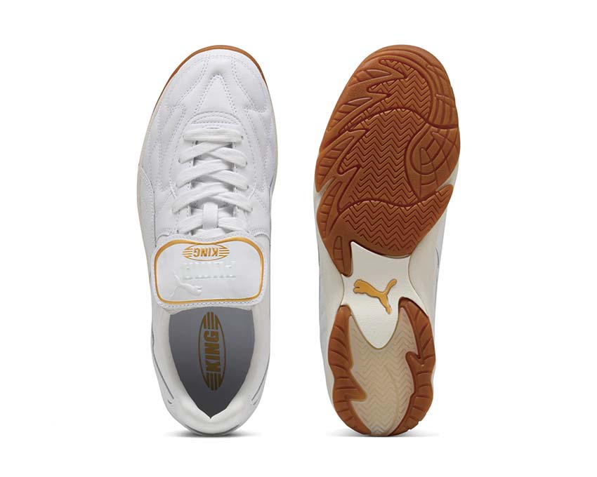 Puma King Indoor Blanc détail — détail cuir blanc logo Puma King Indoor